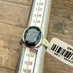 Ancient Navy Blue Roman Glass Stone Faceted Oval Ring Sterling Silver Size 6 New